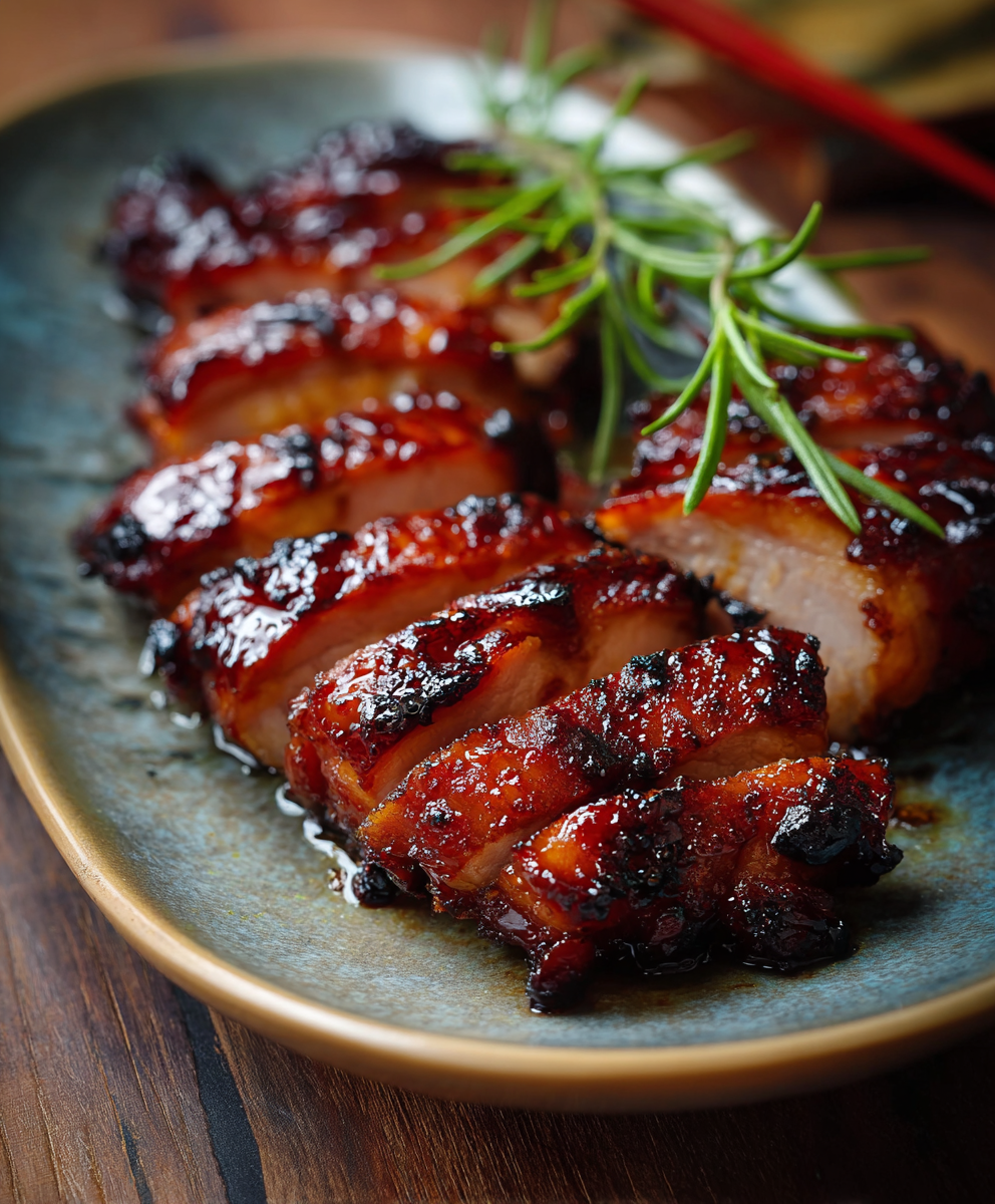 Char Siu Chicken on a baking rack with glaze