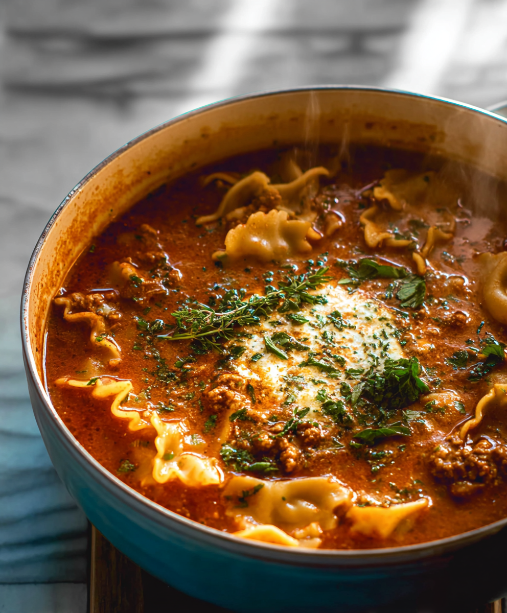 Close up of cheese melting on soup