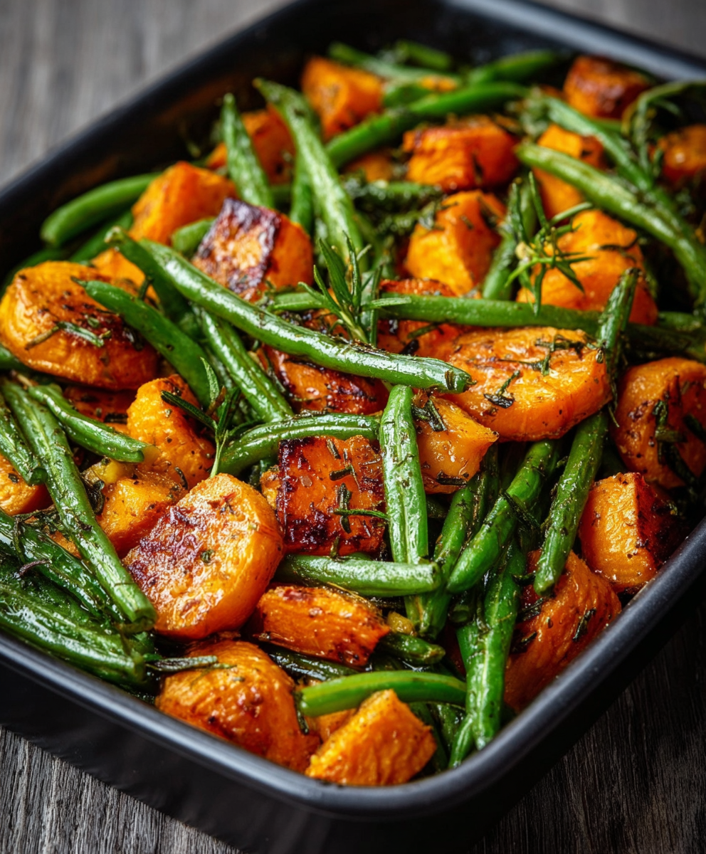 Sweet Potato & Green Bean Tray Bake