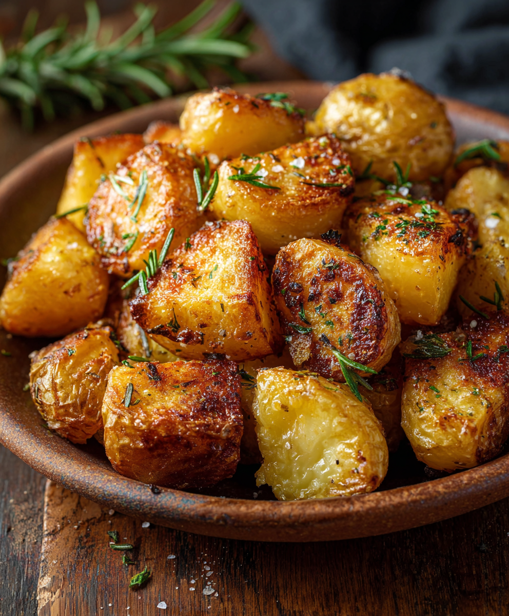 Finished potatoes plated with parsley
