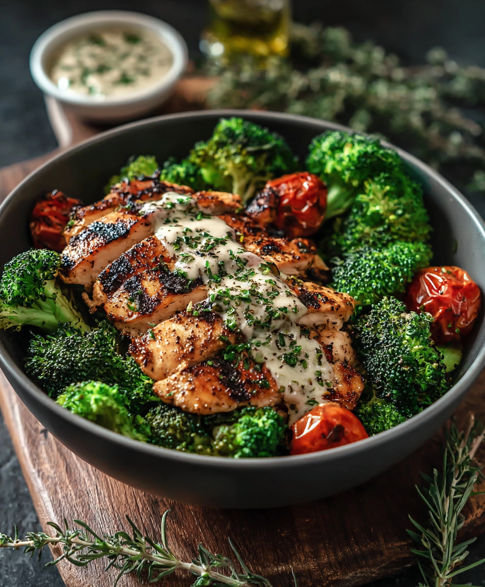 Close-up of roasted broccoli and lemon