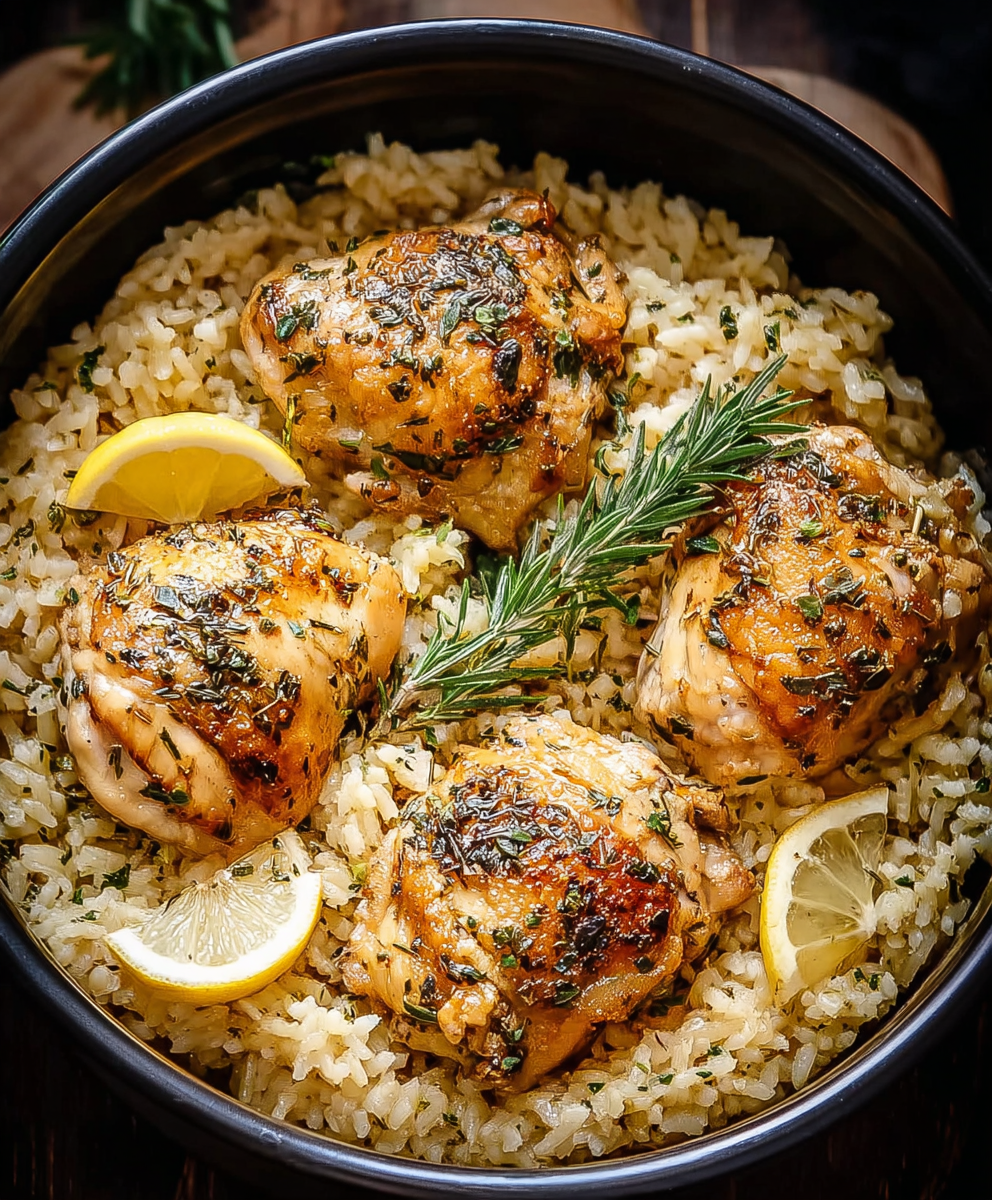 Slow cooker with lemon herb chicken and rice