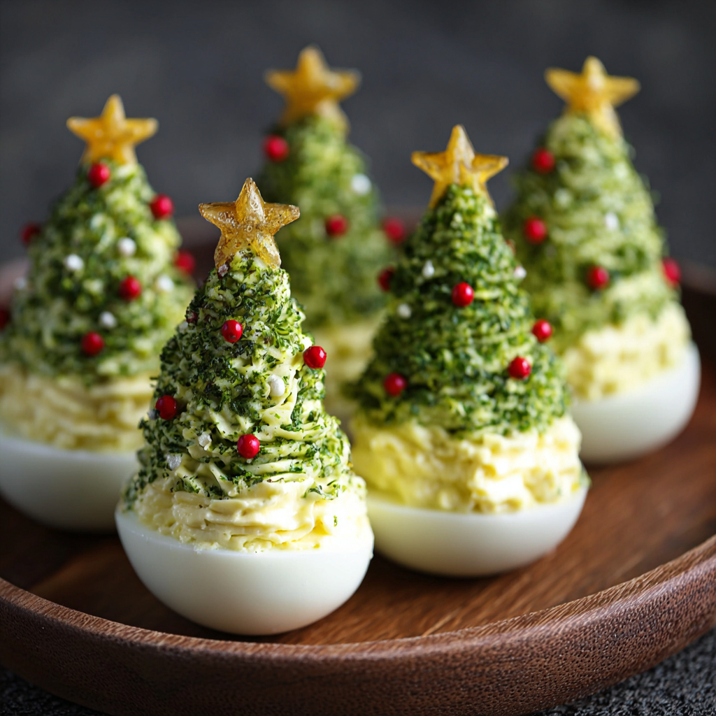 Deviled Egg Christmas Trees on a platter