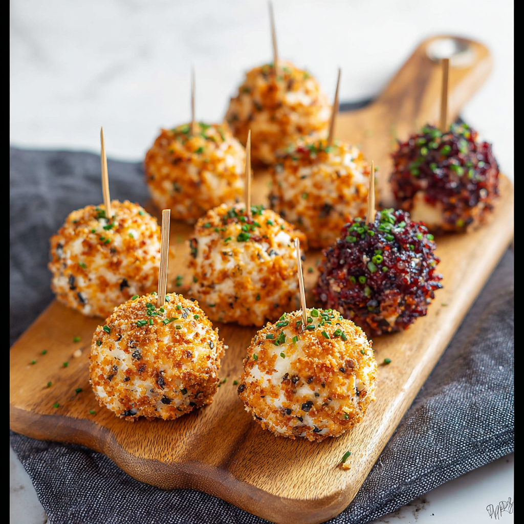 Close-up of coated mini cheese balls