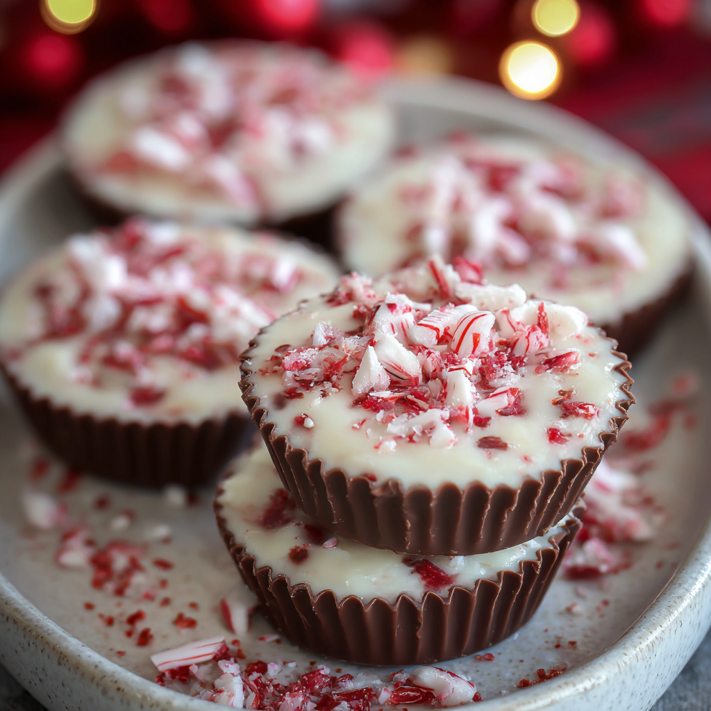 Peppermint Bark Cups showing layered chocolate and candy cane crunch