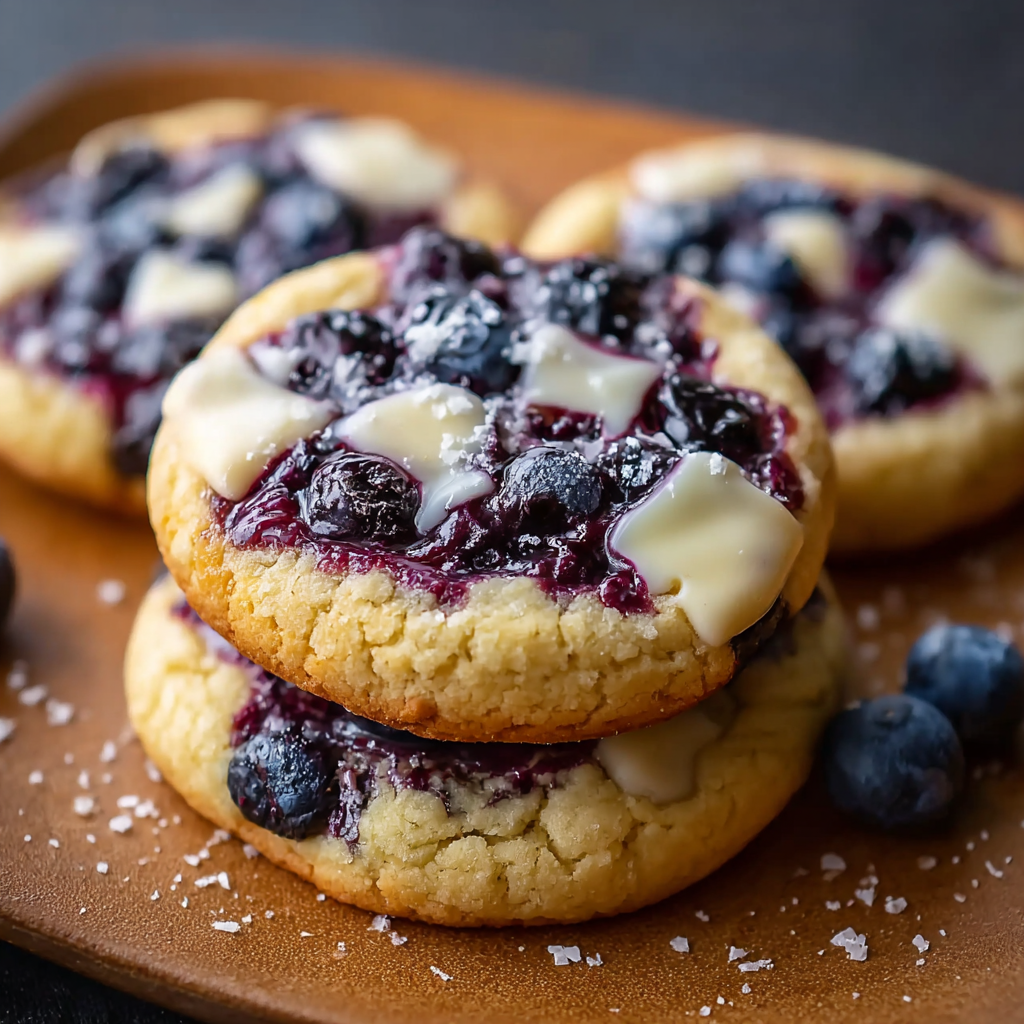 Blueberry cheesecake cookies on a baking sheet