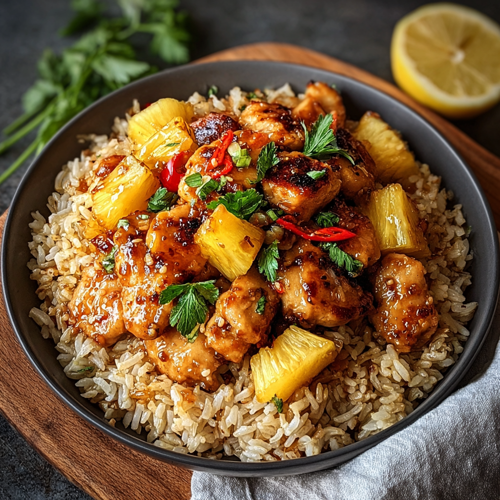 Pineapple chicken in a skillet