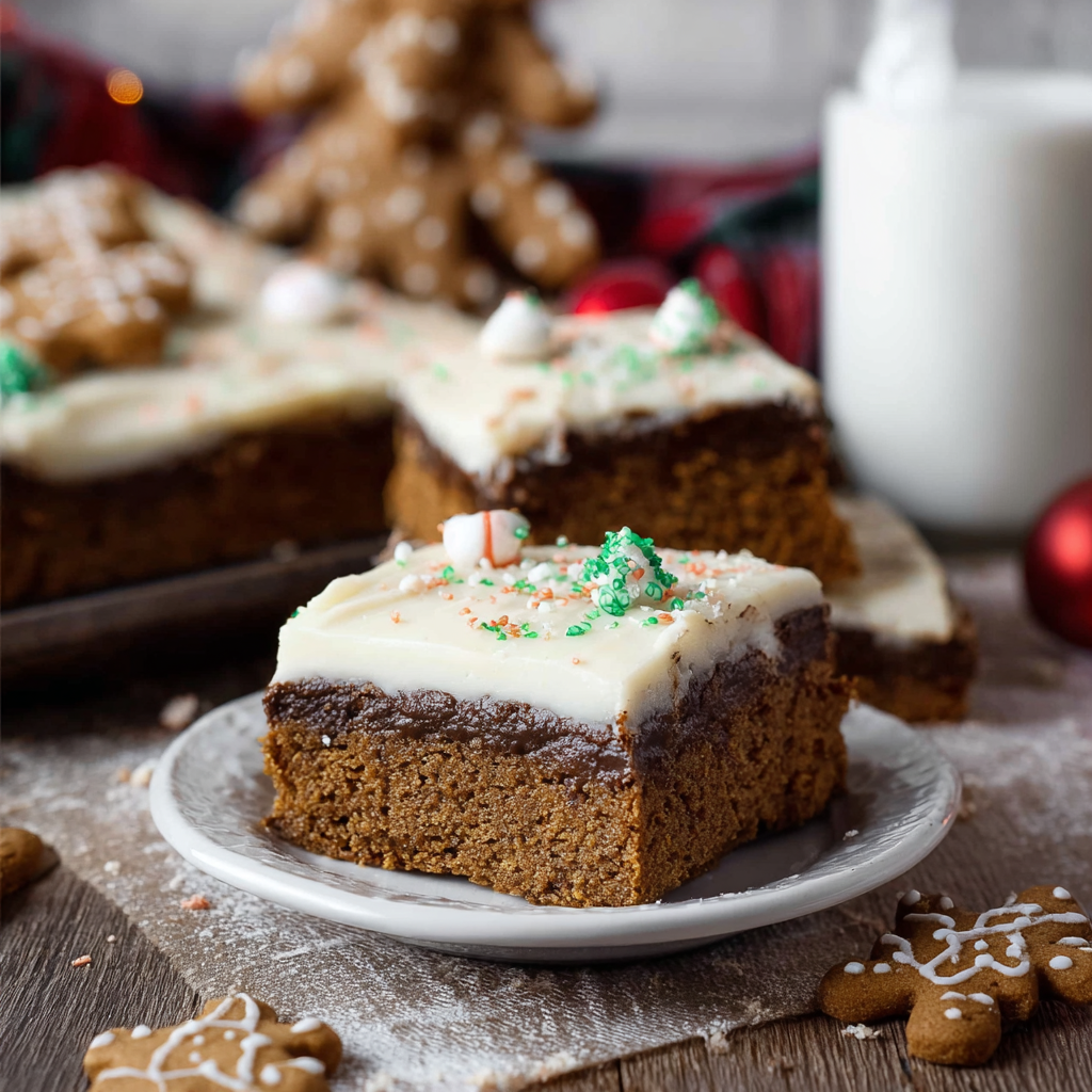 Slice of gingerbread bar being served
