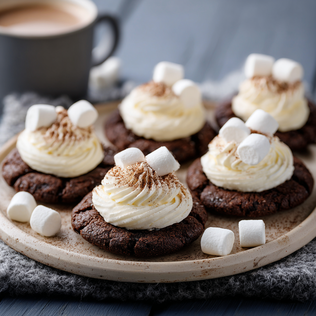 Tray of frosted hot cocoa cookies