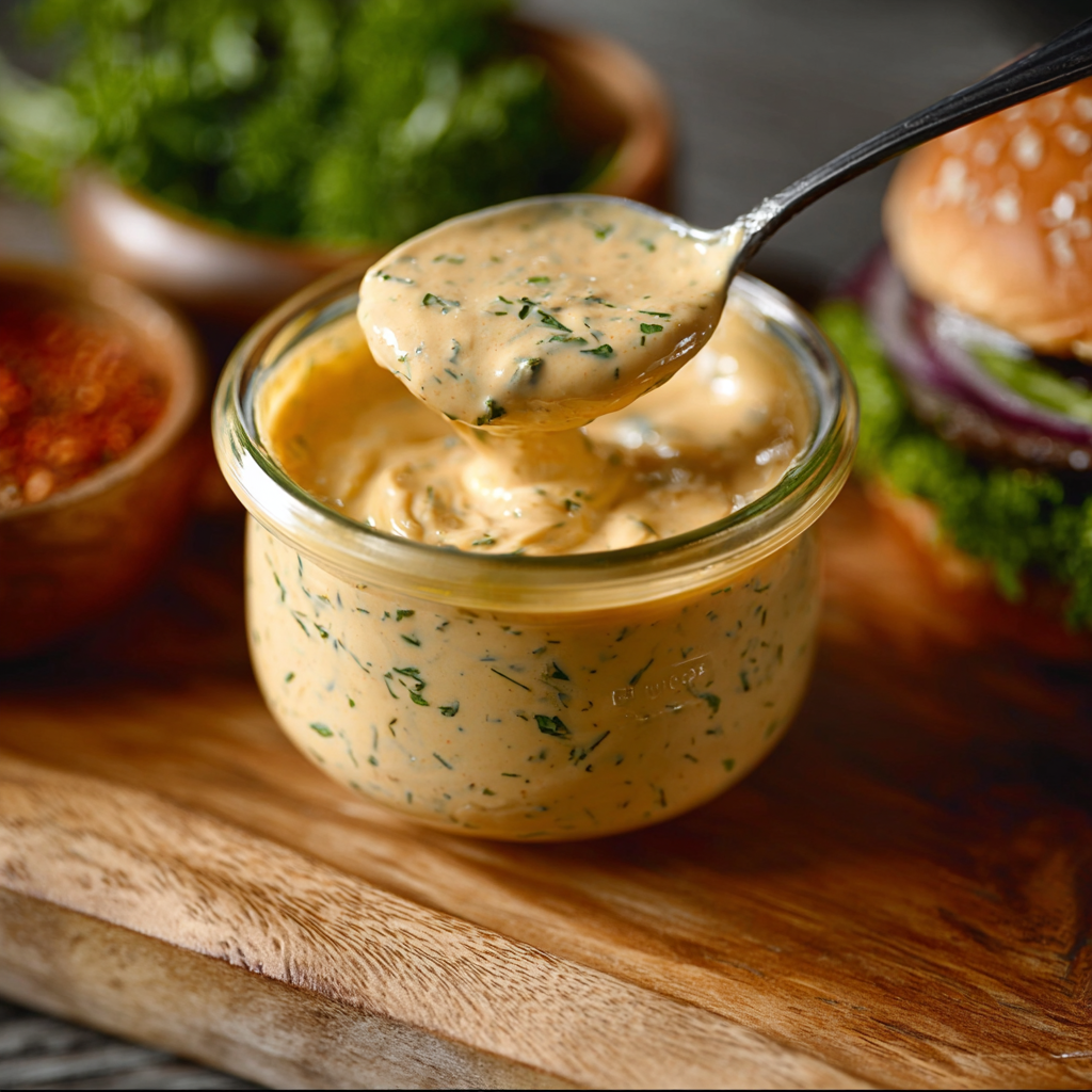 Smash burger with sauce spread