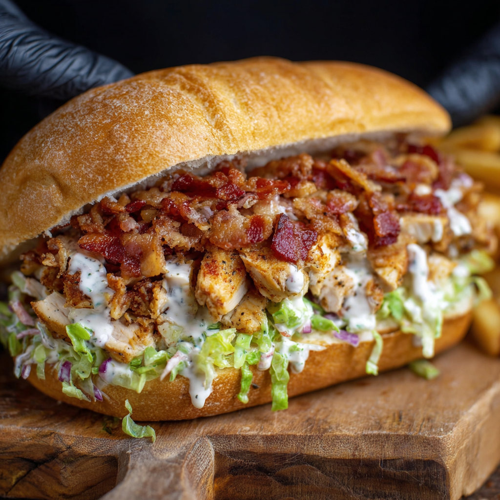 Chopped Chicken Bacon Ranch Sandwich close-up