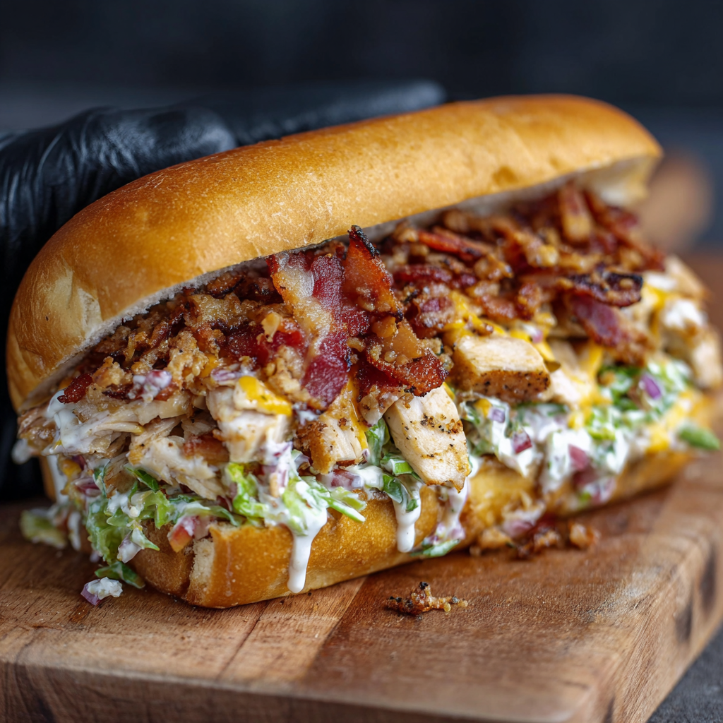 Ingredients for Chicken Bacon Ranch Sandwich on board