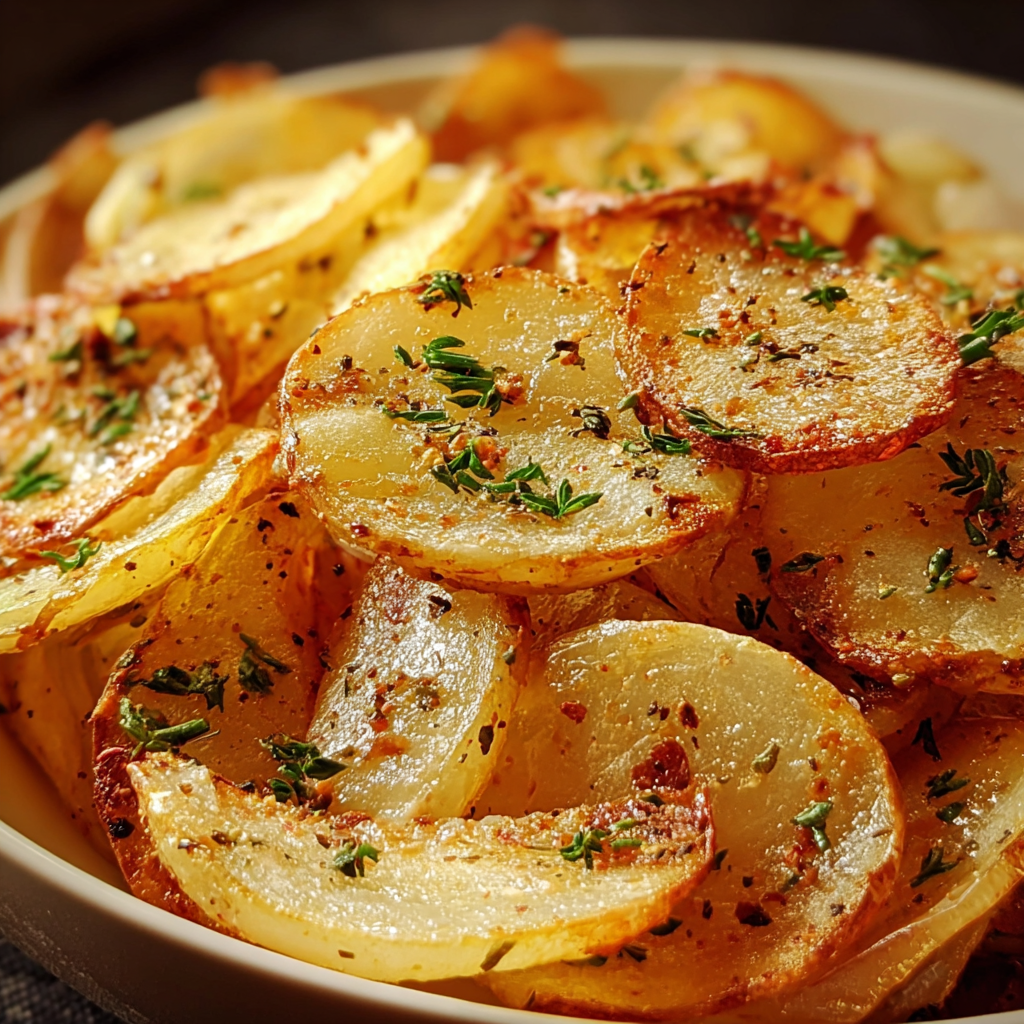 Served potatoes with parsley garnish