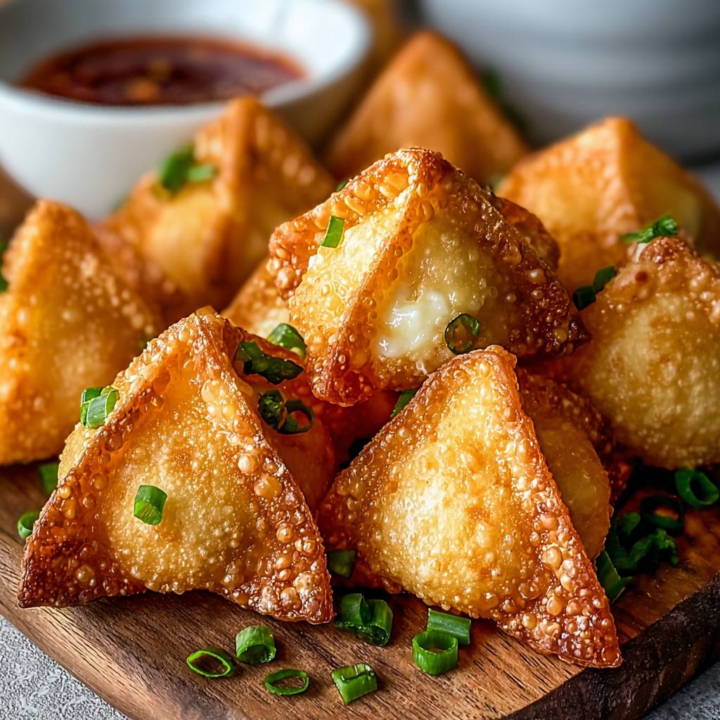Plated Crab Rangoon Bombs with dipping sauce