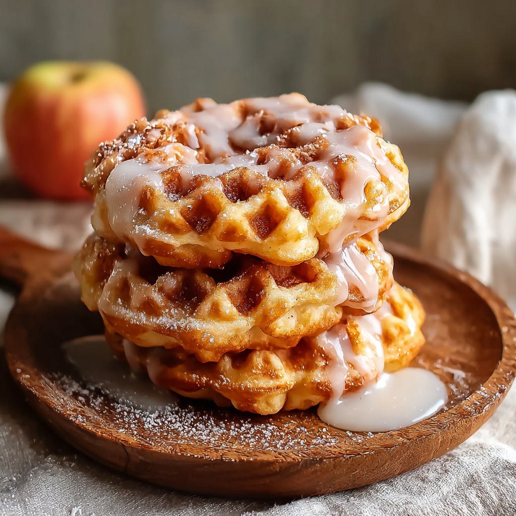 Apple donut waffles cooling on a rack