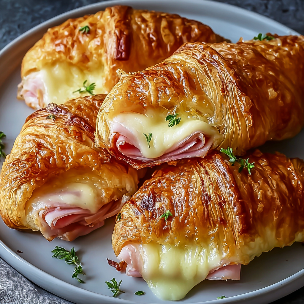 Golden croissants on a serving plate