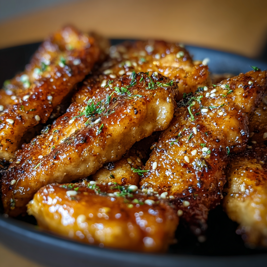 Honey butter garlic chicken tenders in air fryer basket