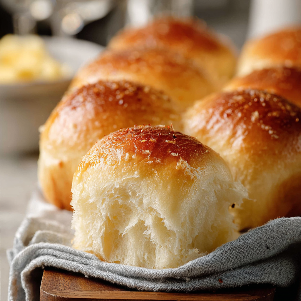 Close-up of a single roll showing soft crumb