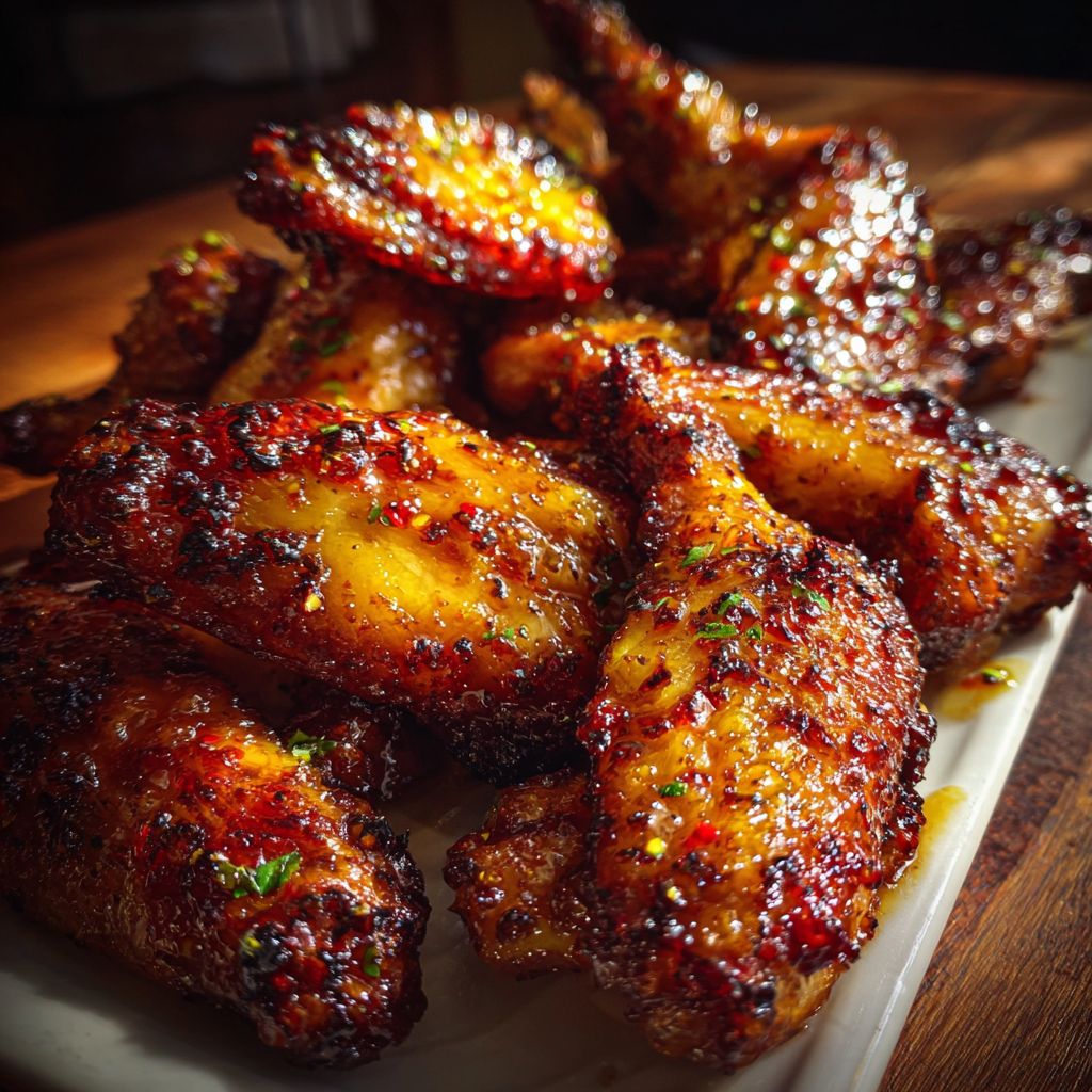Baked pineapple cowboy candy chicken wings on rack