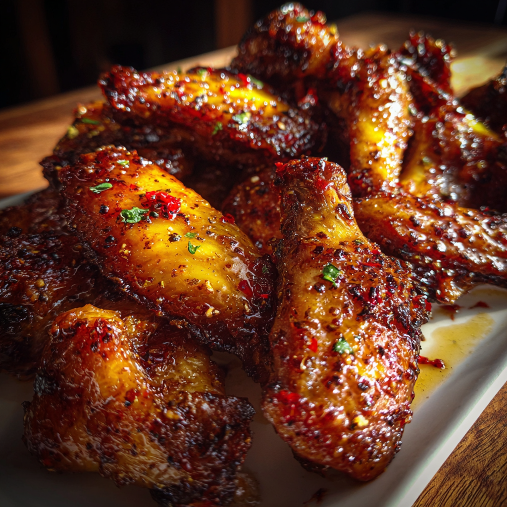 Close-up of sticky pineapple jalapeno wings