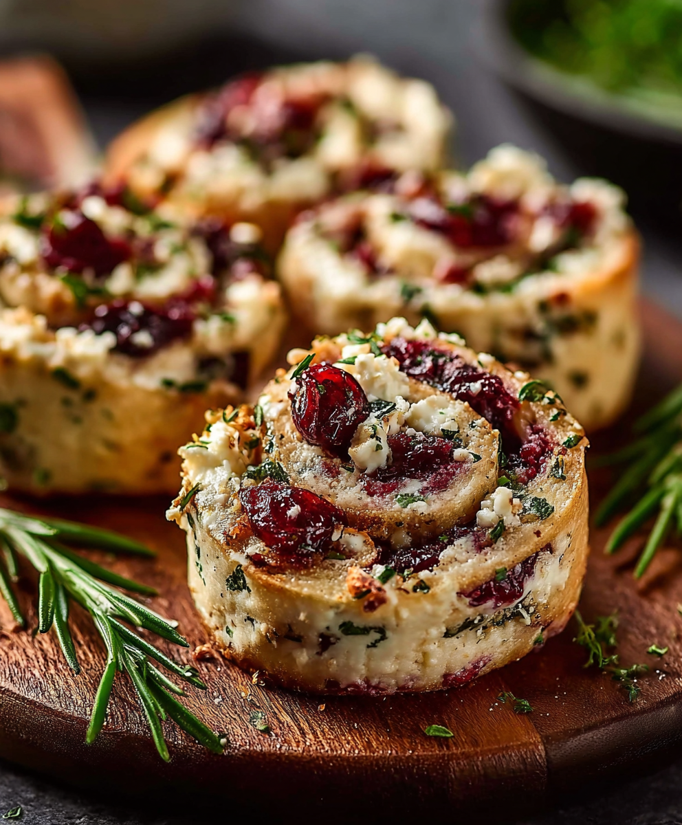 Cranberry Cream Cheese Pinwheels with Feta & Herbs
