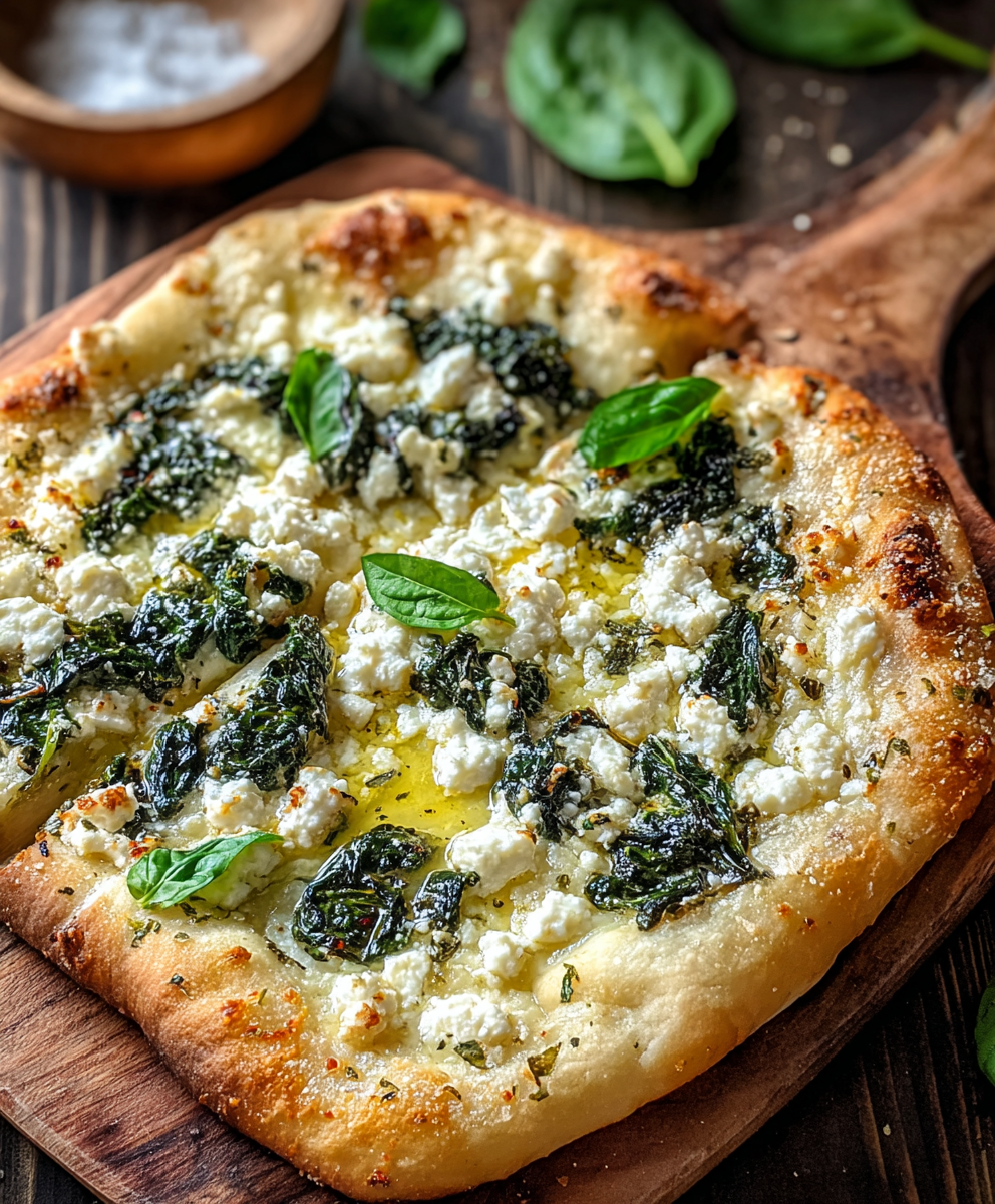 Greek Roasted Garlic Spinach White Pizza