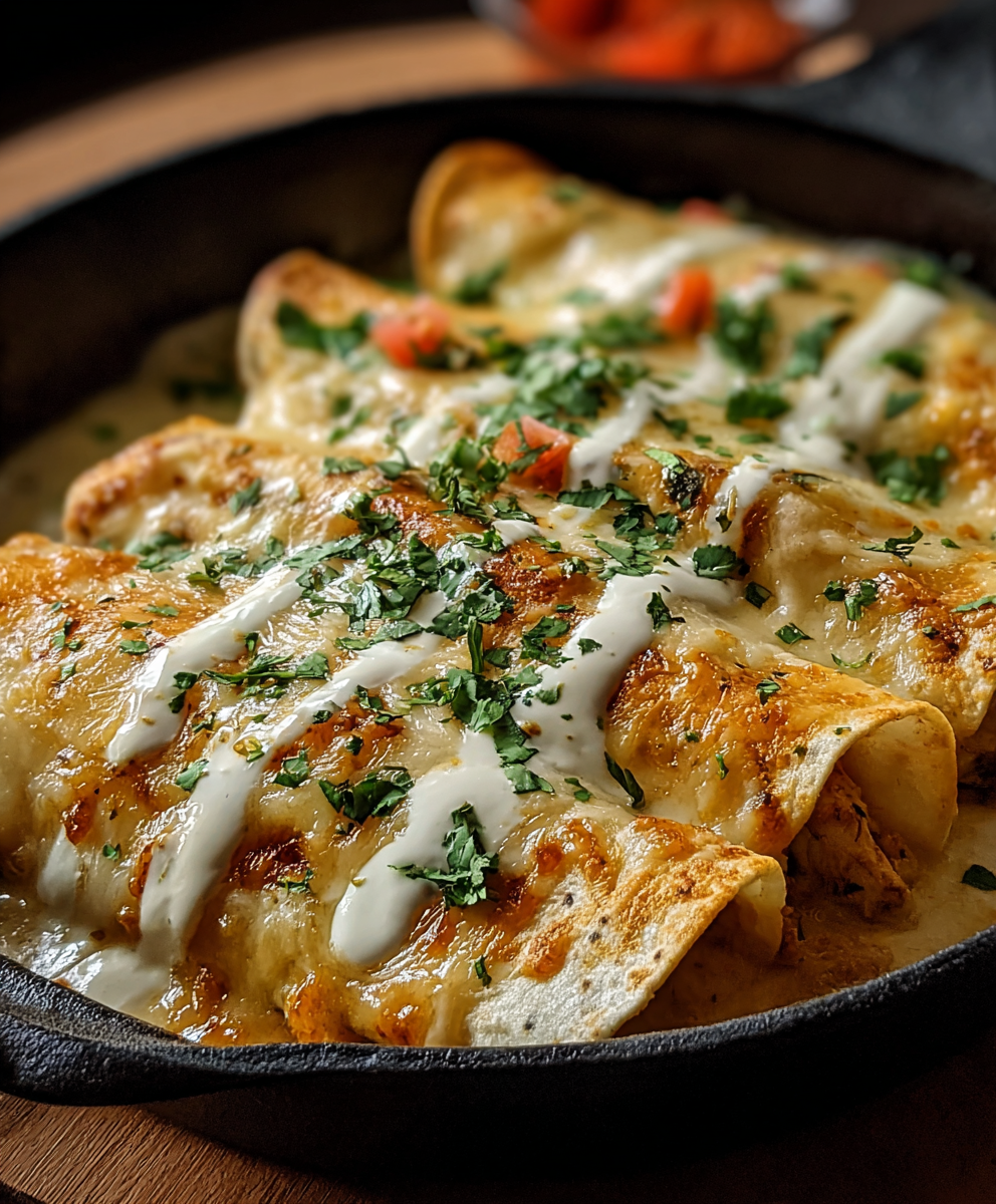 Baked chicken enchiladas with cheesy topping