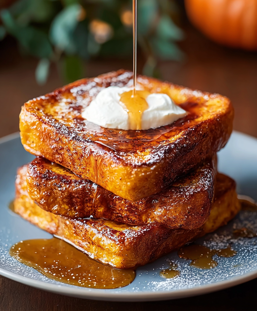 Stack of Pumpkin French Toast with nuts