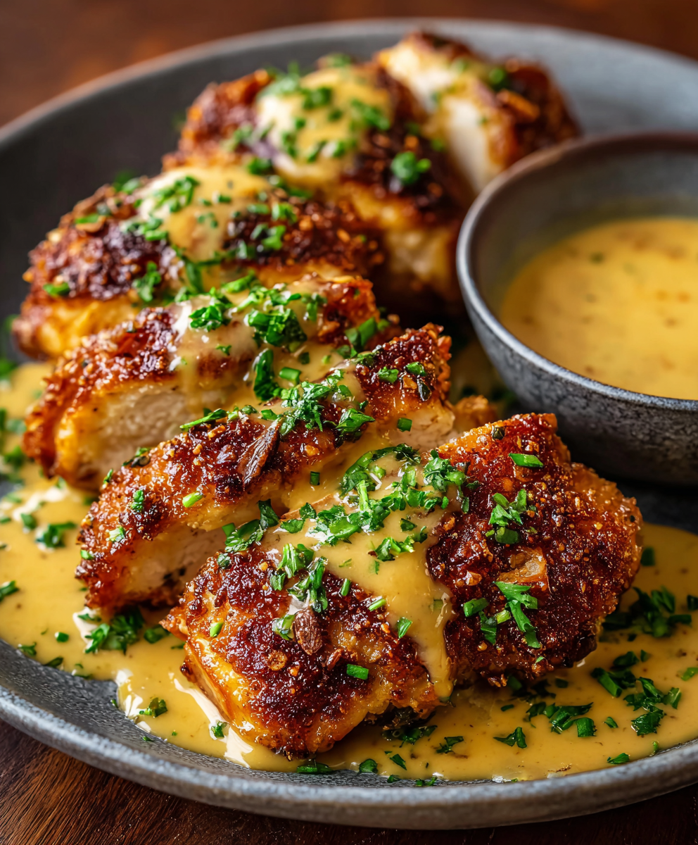 Close up of mustard cheddar sauce