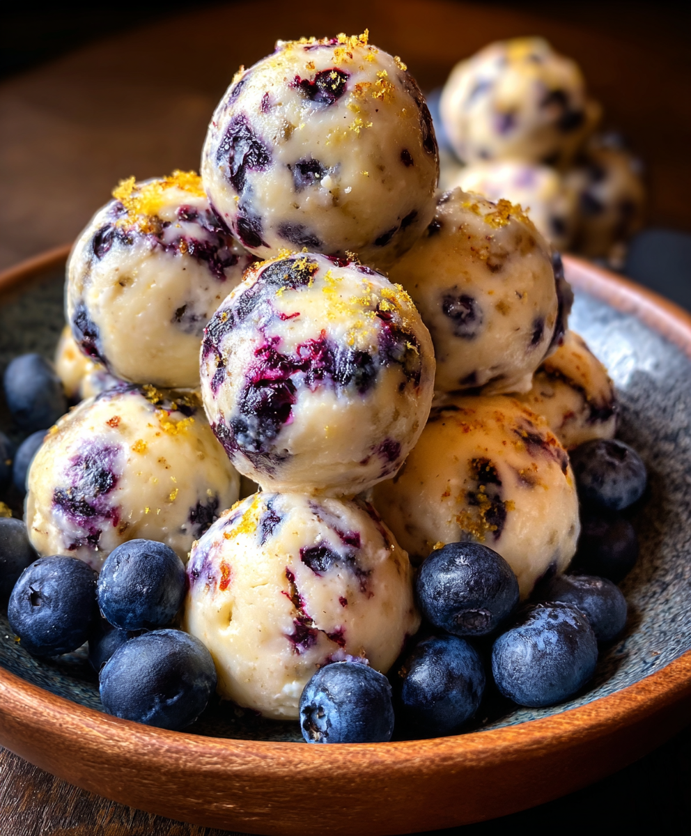 Garnished bites with blueberries and lemon