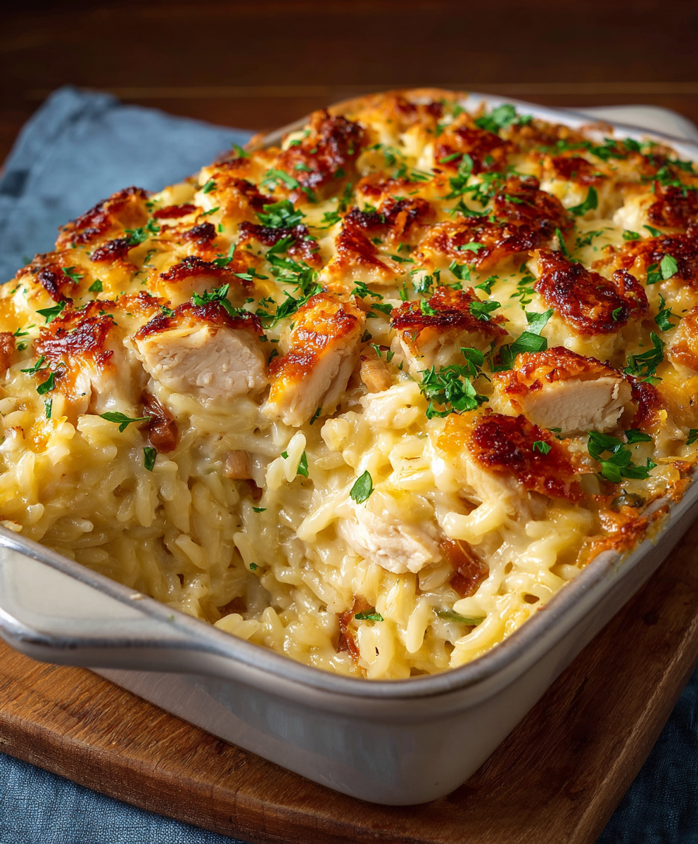 Dump-and-Bake Chicken Alfredo Rice Casserole