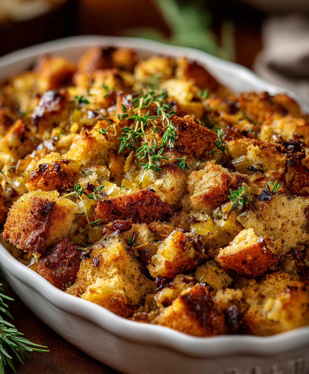 Spoonful of stuffing with herbs