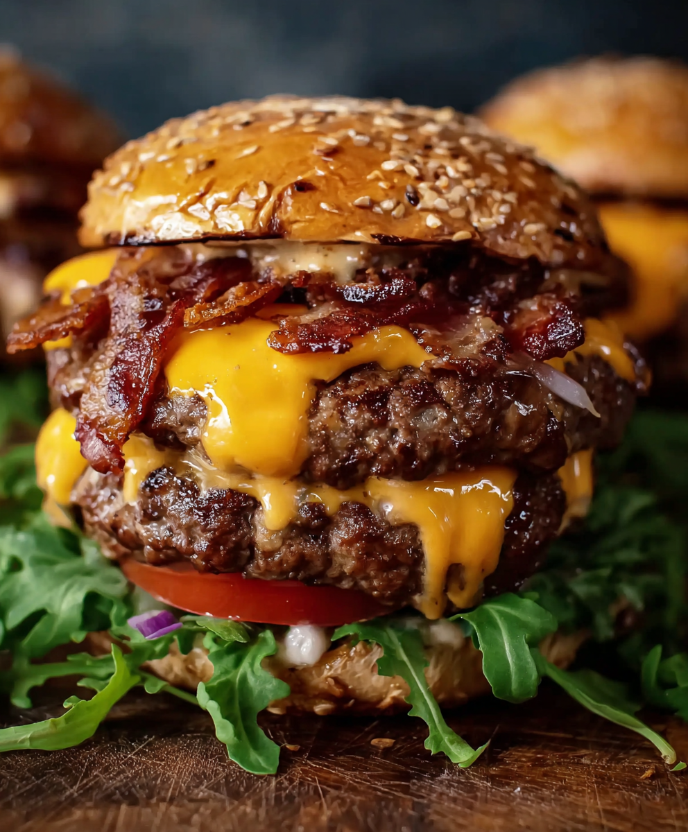 Griddle with sizzling burger patties