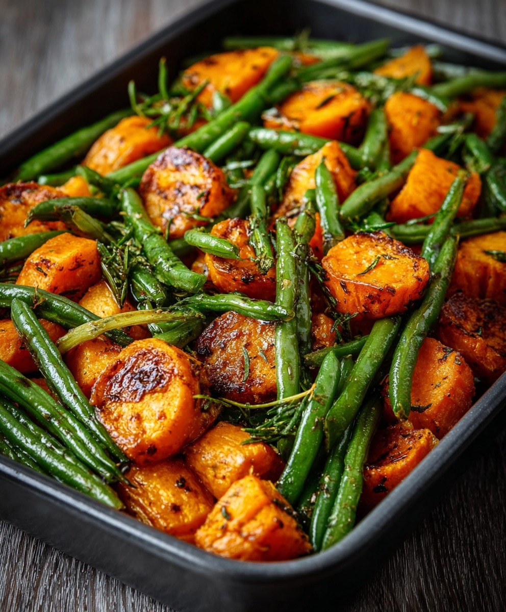 Sweet Potato & Green Bean Tray Bake