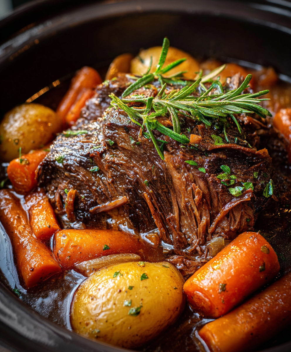 Plated pot roast with vegetables