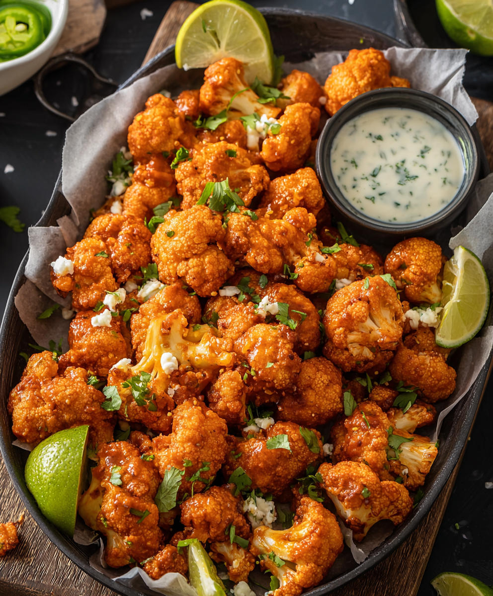 Battered cauliflower in air fryer basket