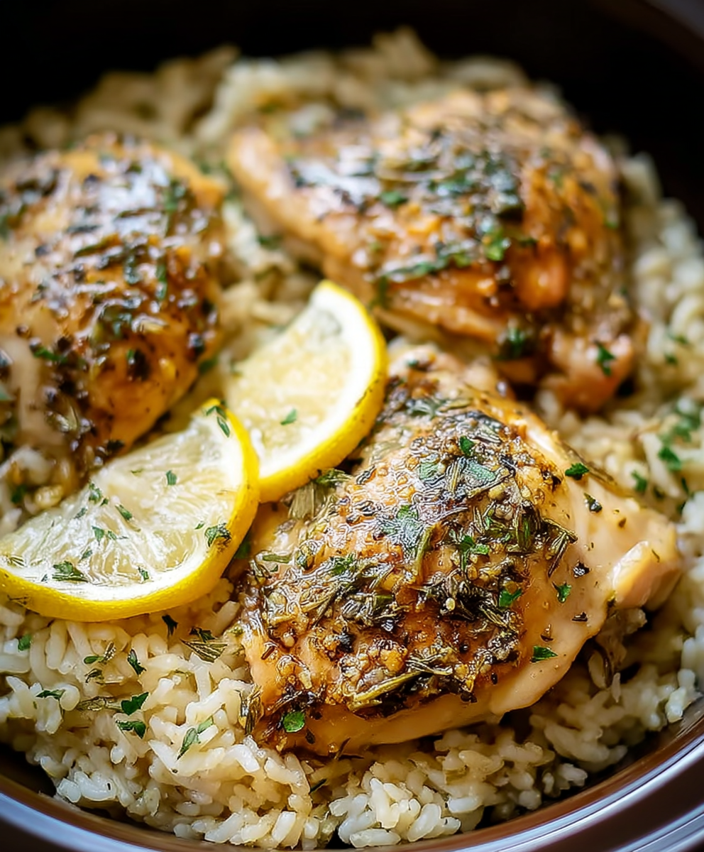 Slow Cooker Lemon Herb Chicken and Rice