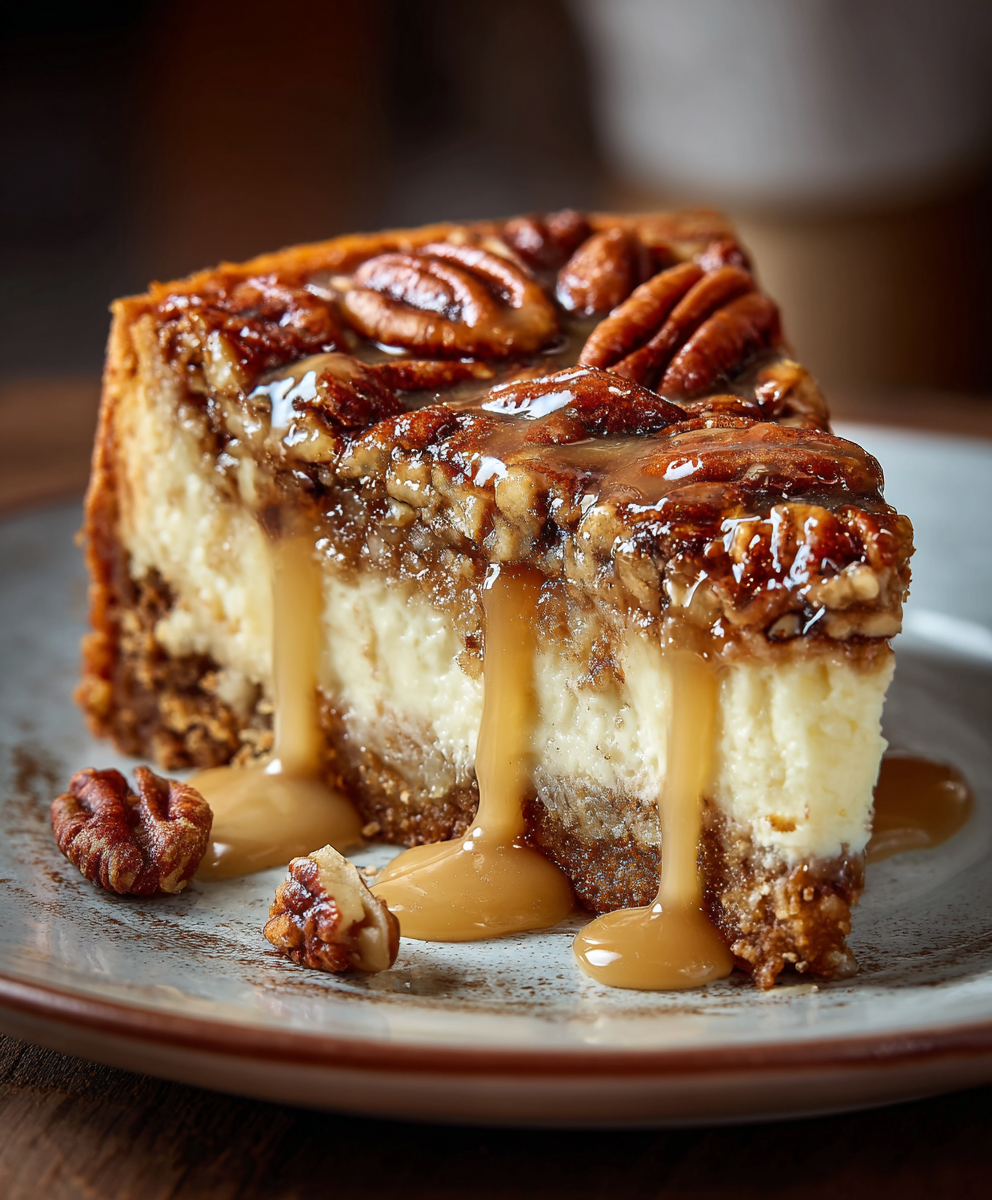 Slice of gooey butter pecan cake on plate