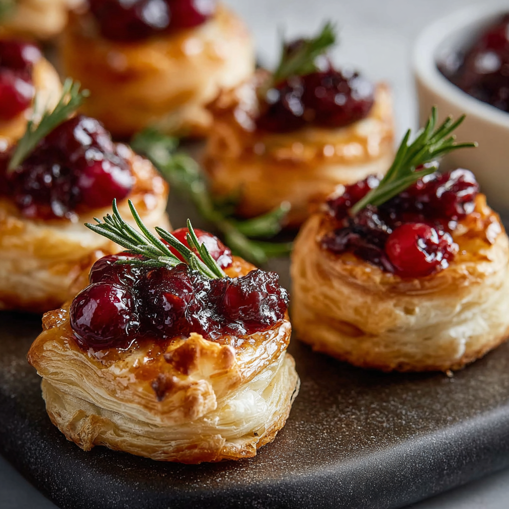 Mini Cranberry Brie Bites with Puff Pastry