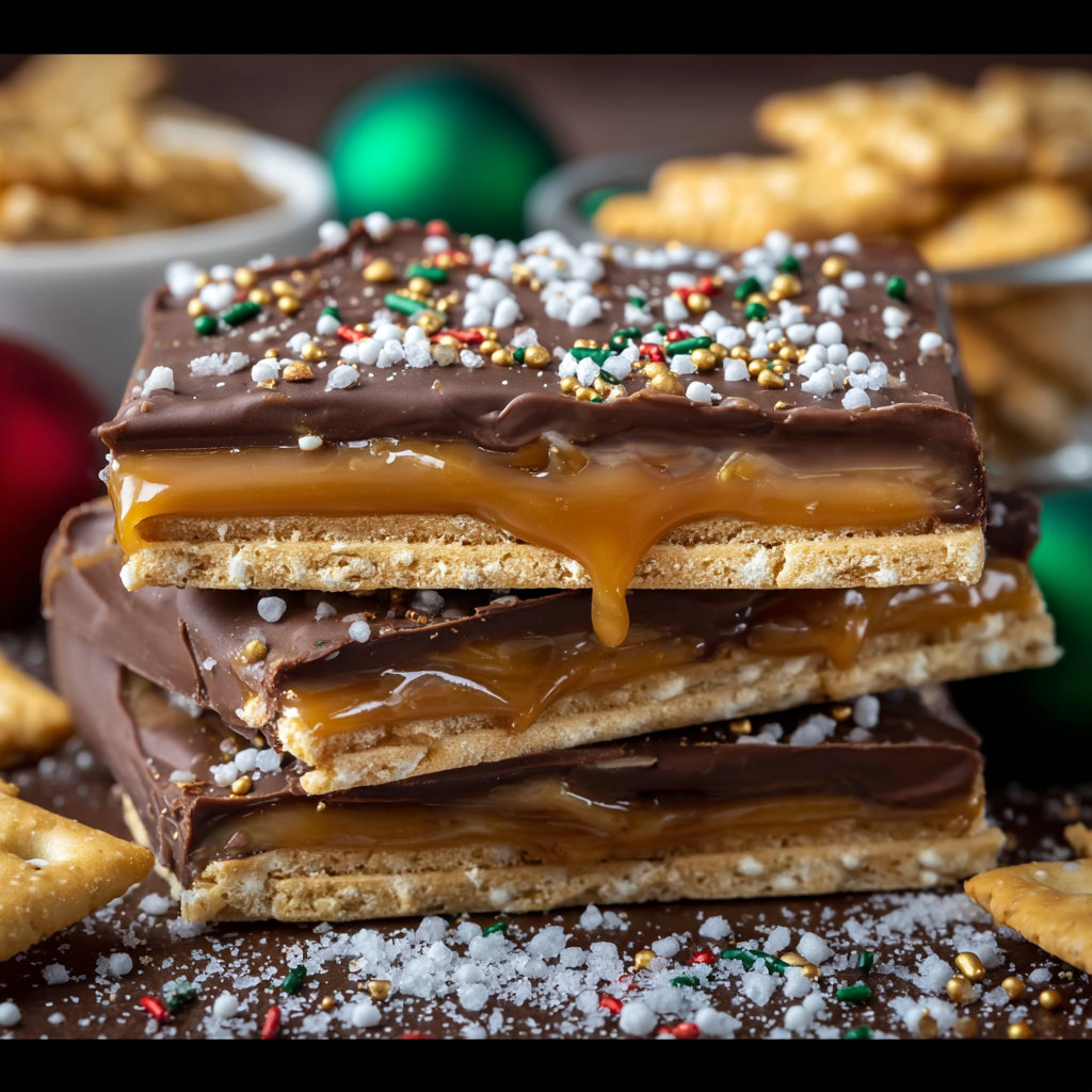 Christmas Crack on baking sheet with toppings