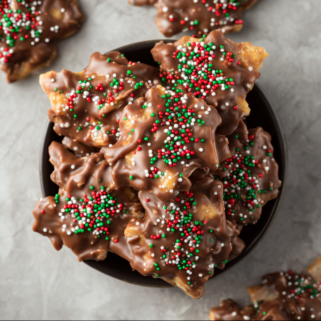 Finished Christmas crack clusters on a baking sheet