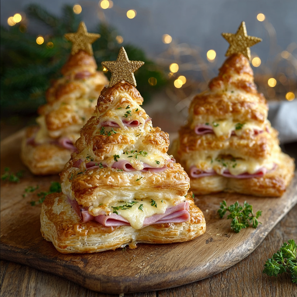 Close-up of a single ham and cheese pastry tree