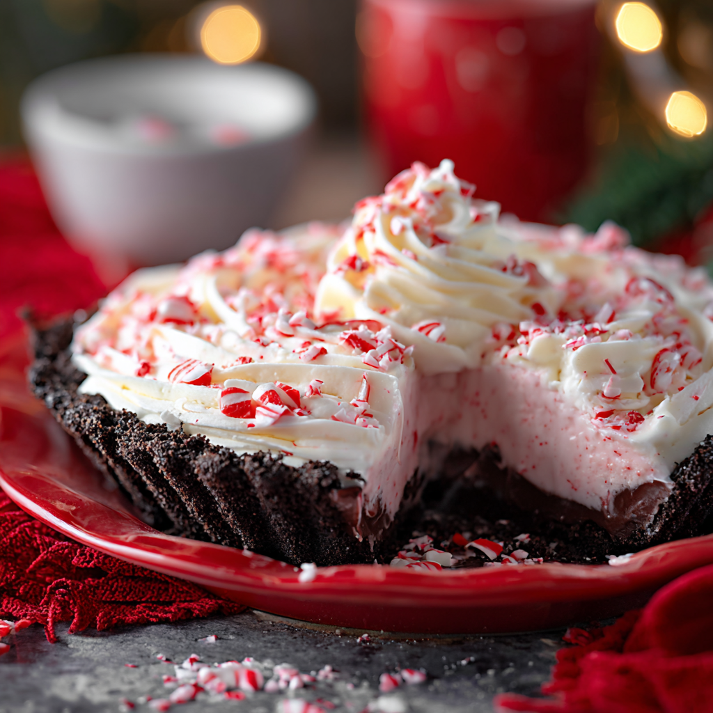 Top view of festive peppermint pie