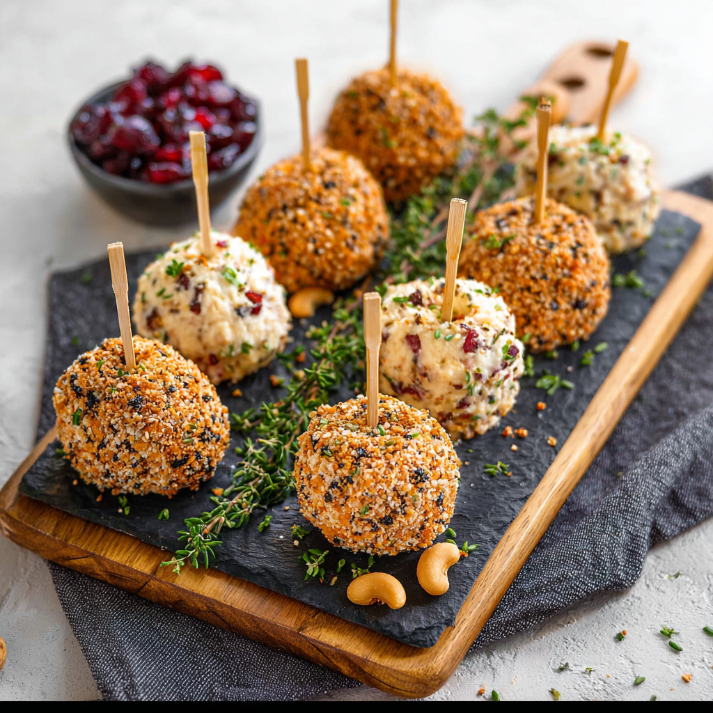 Mini cheese ball bites on a board