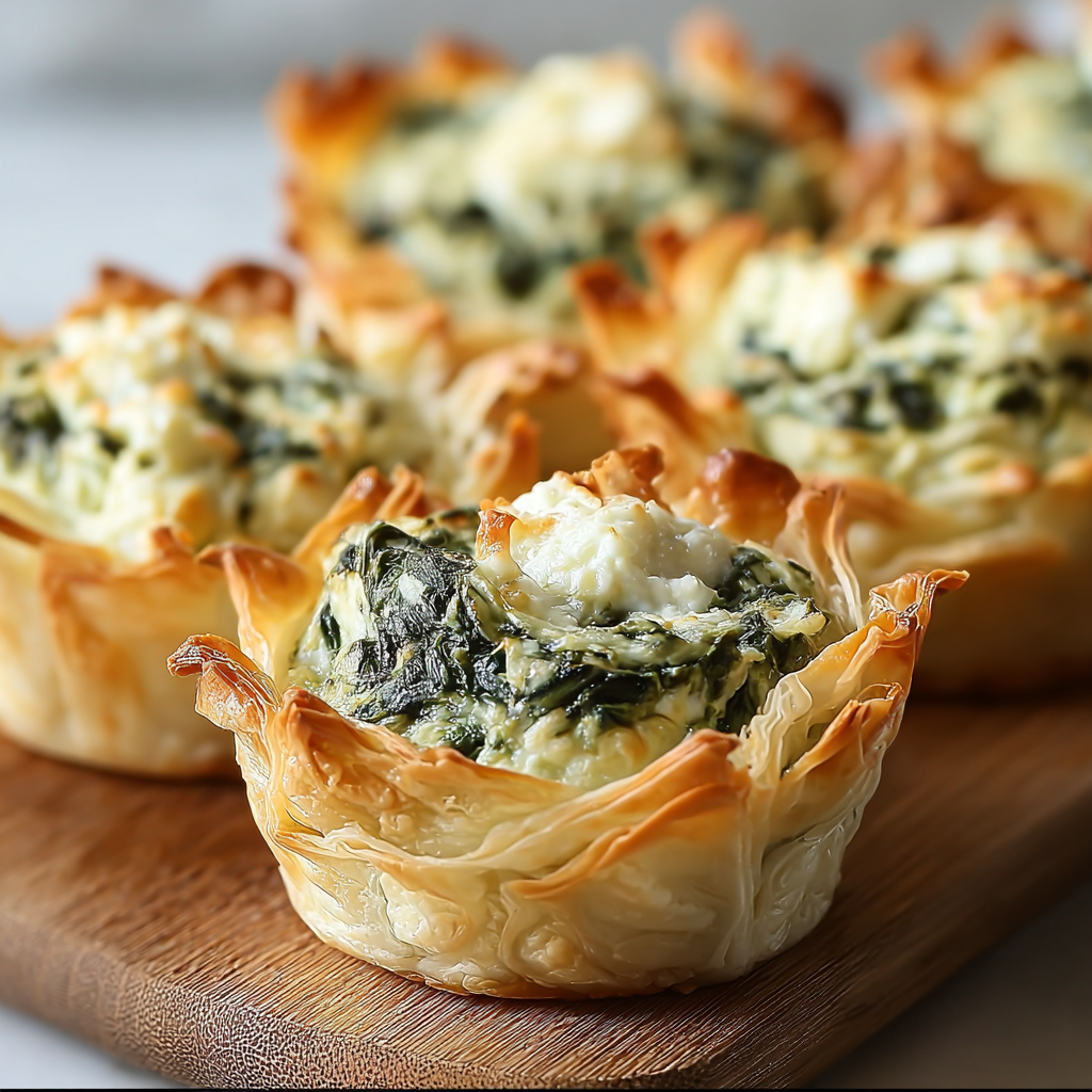 Spinach and artichoke dip cups in a muffin tin