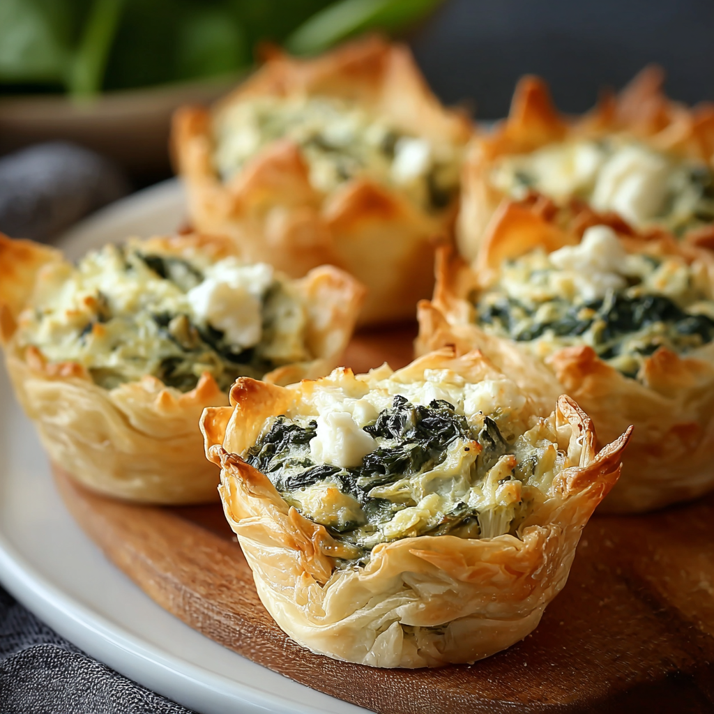 Close up of a golden spinach artichoke cup