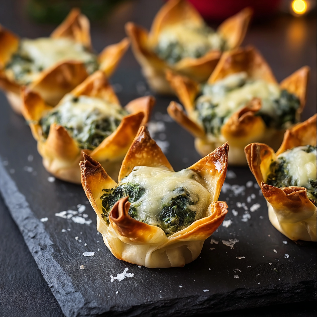 Baked spinach and artichoke wonton cups