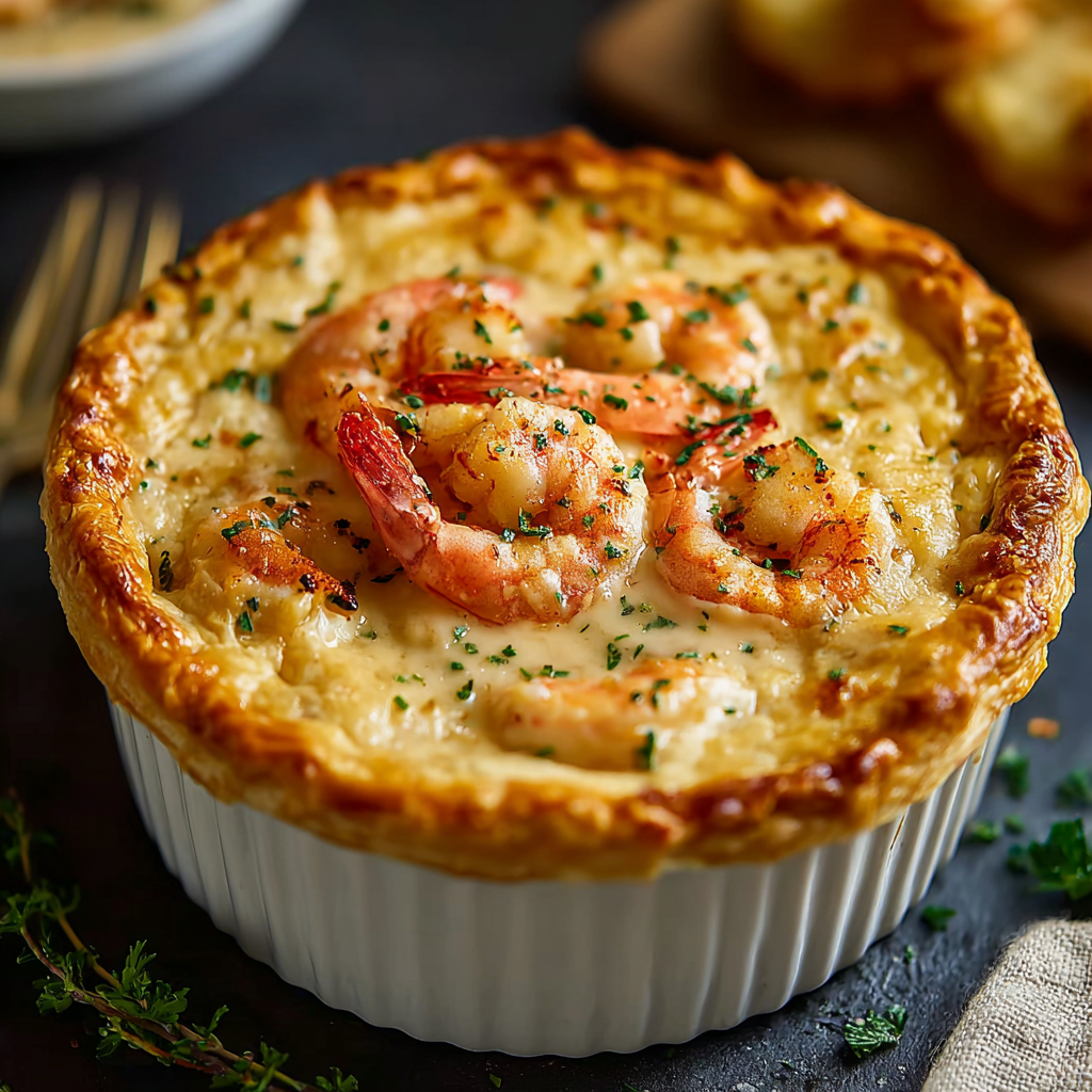 Close-up of cheddar bay biscuits and creamy seafood filling