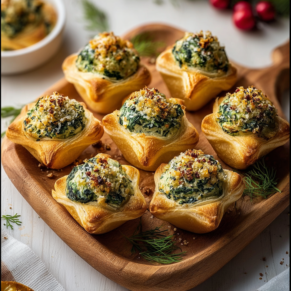 Tree-Topped Spinach Artichoke Crescent Cups