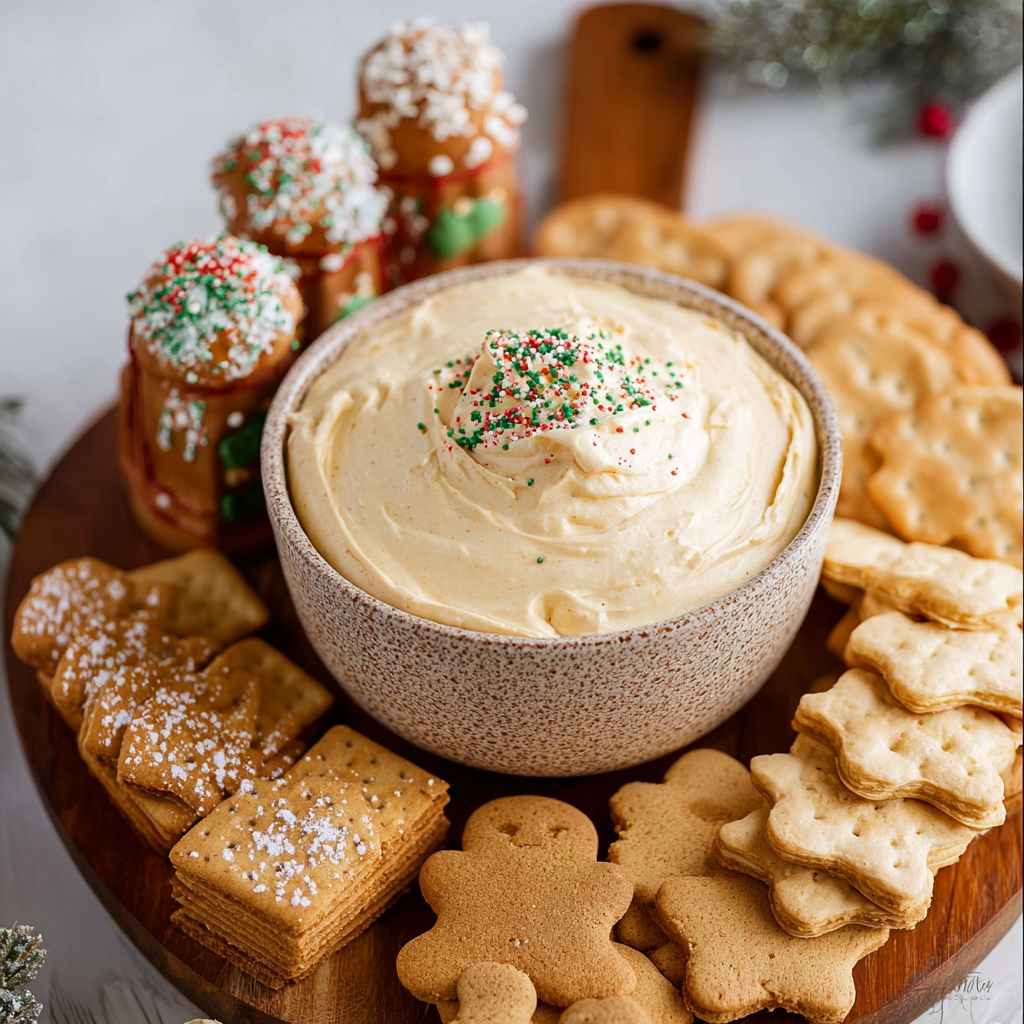 Gingerbread cheesecake dip in a bowl with cookies